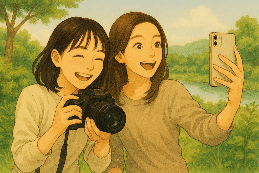 写真を楽しむ女性