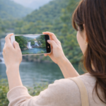 スマホで撮影する女性